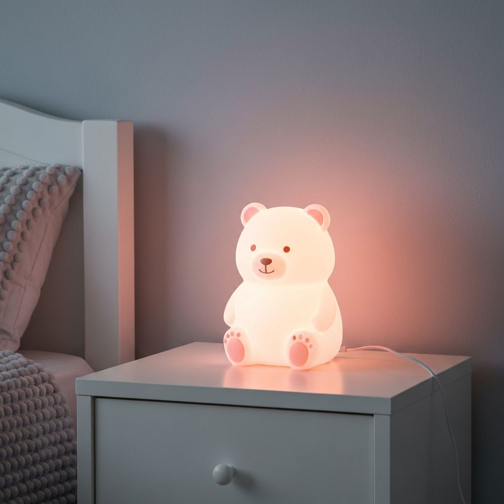 Children's mushroom-shaped night light with warm glow